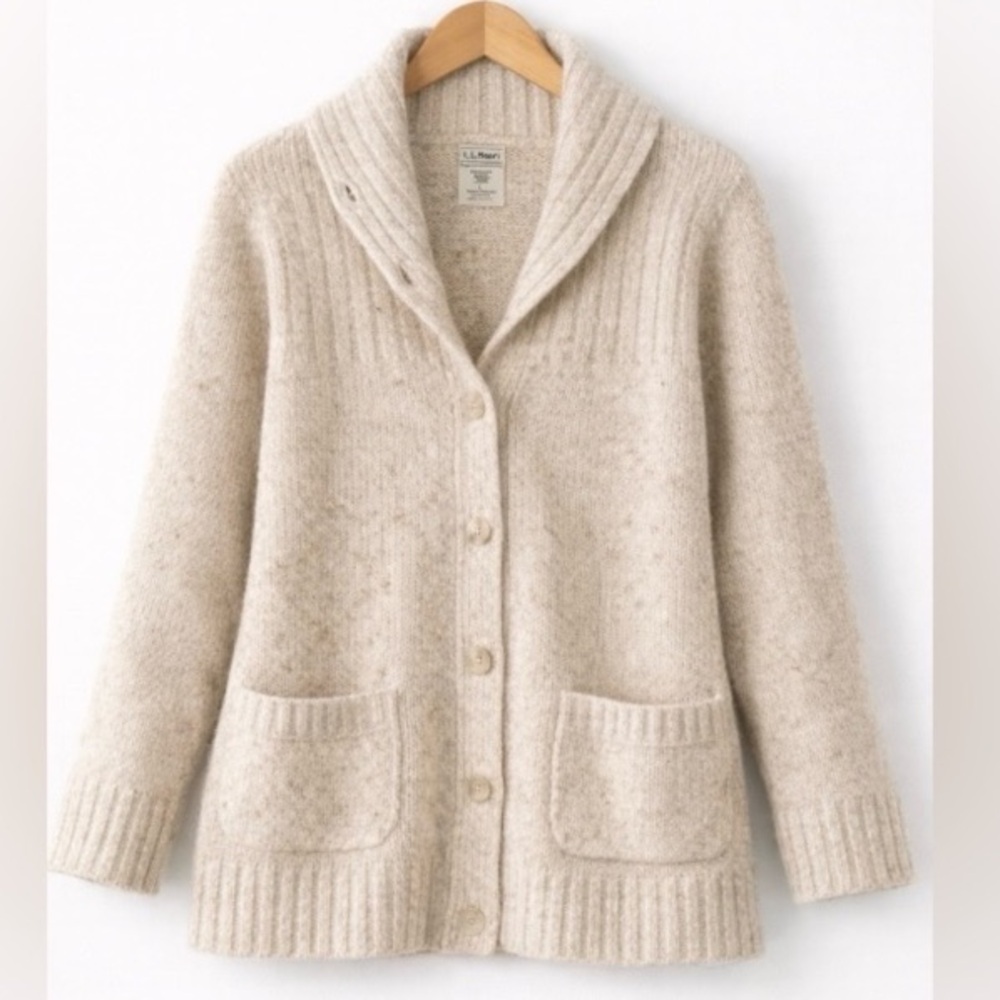 L.L. Bean Beige Women's Shawl Collar Cardigan
